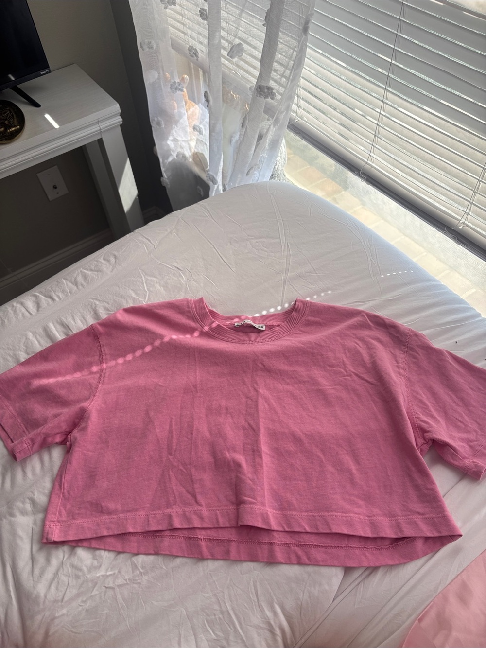 ZARA Pink Cropped Crewneck T-Shirt - Women